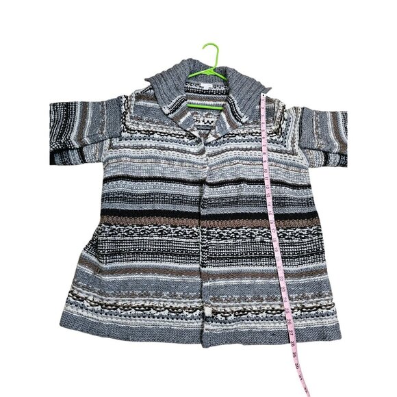 J.Jill Women’s Large Gray Striped Open Front Chunky Knit Cardigan Sweater Cozy - Picture 7 of 7